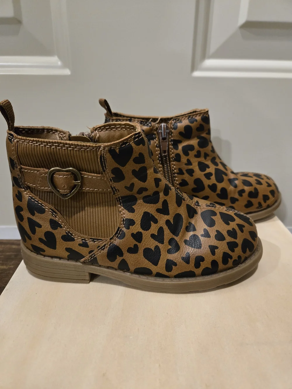 Carters Girls Cheetah Heart Print Ankle Boots